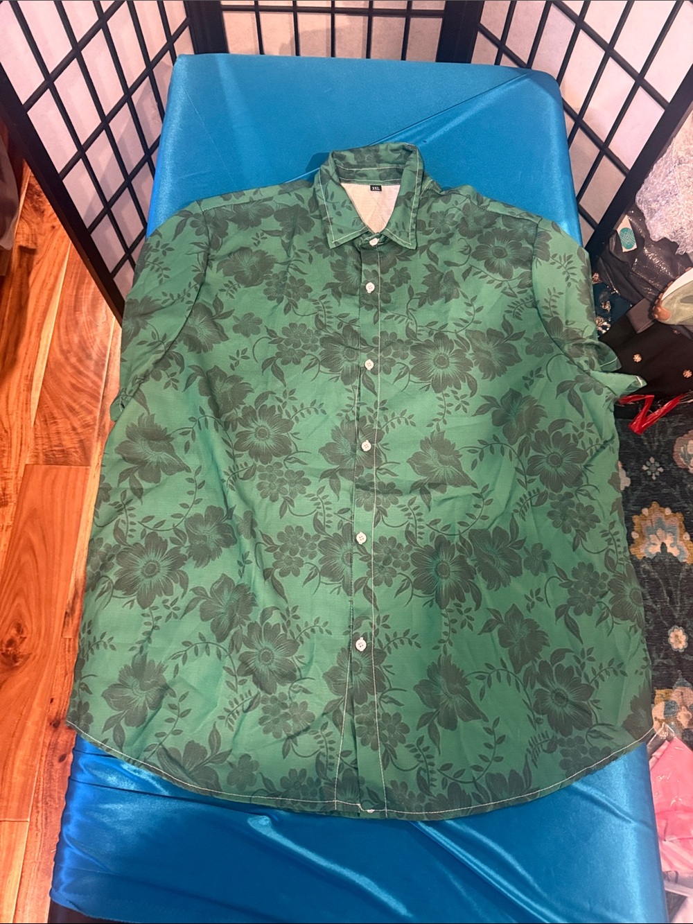 Men's Green Floral Button-Down Shirt - Casual Collared Shirt